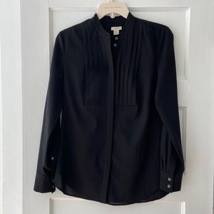 J. Crew Black Pleated Button-Down Top Blouse